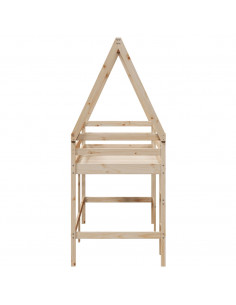 Letto Soppalco con Scala e Tetto 80x200 cm Legno Massello Pino 2