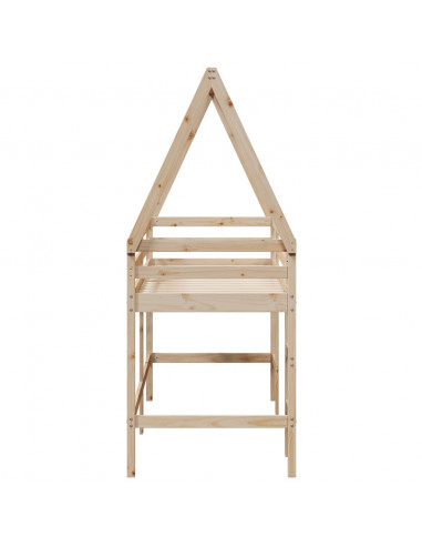 Letto Soppalco con Scala e Tetto 80x200 cm Legno Massello Pino