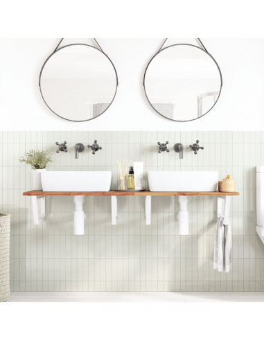 Ripiano a Parete per Lavabo in Acciaio e Massello di Acacia