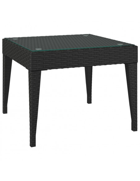 Tavolino Nero 50x50x38 cm Polyrattan e Vetro Temperato