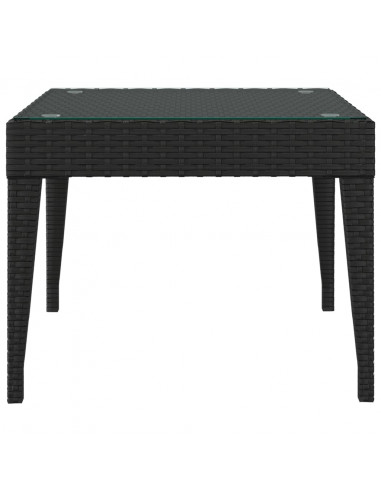 Tavolino Nero 50x50x38 cm Polyrattan e Vetro Temperato