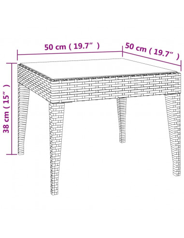 Tavolino Nero 50x50x38 cm Polyrattan e Vetro Temperato