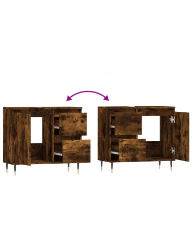 Armadietto Bagno Rovere Fumo 65x33x60 cm in Legno Multistrato