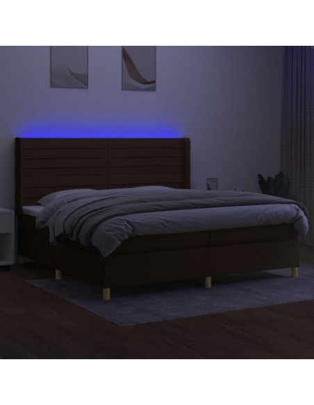 Letto a Molle Materasso e LED MarroneScuro 200x200cm in Tessuto