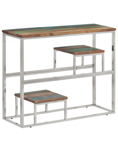 Tavolino Salotto Argento in Acciaio Inox e Legno di Recupero