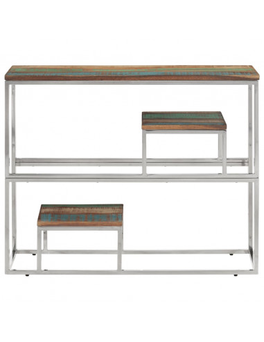 Tavolino Salotto Argento in Acciaio Inox e Legno di Recupero