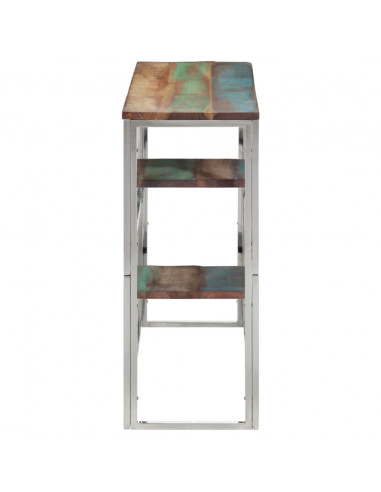 Tavolino Salotto Argento in Acciaio Inox e Legno di Recupero