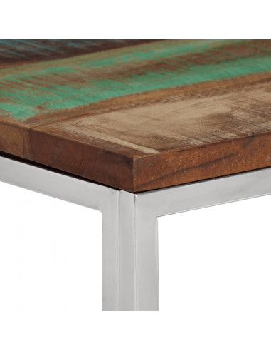 Tavolino Salotto Argento in Acciaio Inox e Legno di Recupero