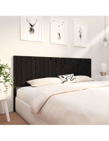 Testiera per Letto Nera 205,5x4x100cm in Legno Massello di Pino