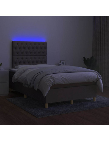 Letto a Molle con Materasso e LED Tortora 120x190 cm in Tessuto