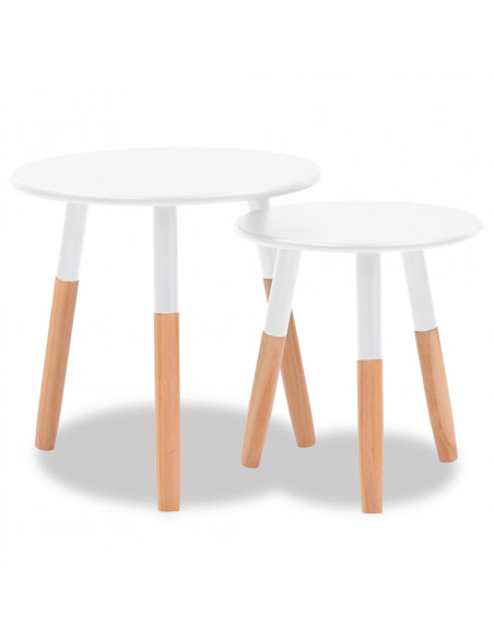 Set Tavolini 2 pz in Legno Massello di Pino Bianchi