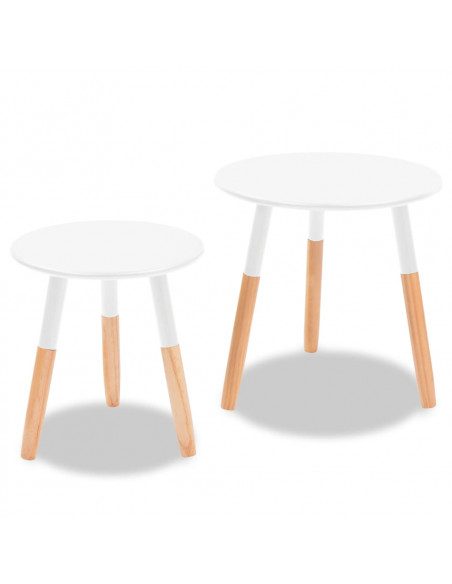 Set Tavolini 2 pz in Legno Massello di Pino Bianchi