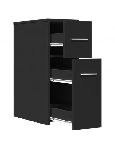 Armadietto da Bagno Stretto con Ruote Nero in Truciolato