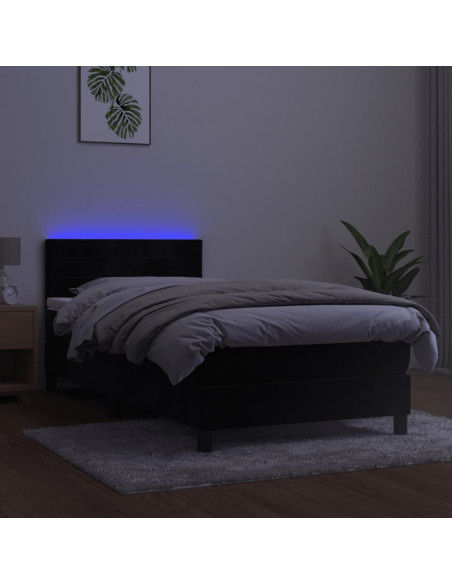 Letto a Molle con Materasso e LED Nero 100x200 cm in Velluto