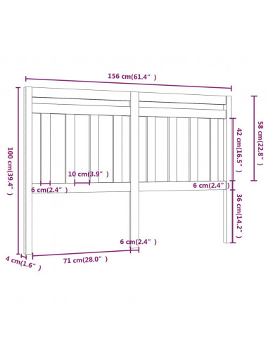 Testiera per Letto Grigia 156x4x100cm in Legno Massello di Pino
