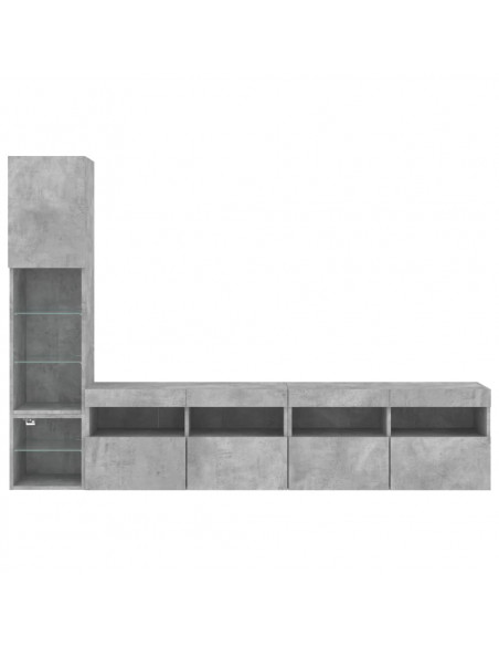 Mobili TV a Muro con LED 4pz Grigio Cemento Legno Multistrato
