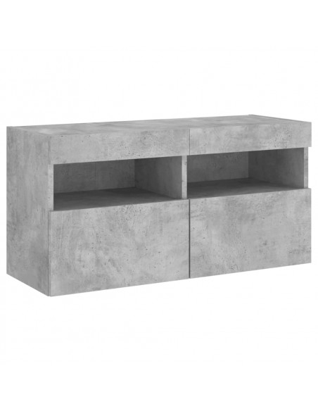 Mobili TV a Muro con LED 4pz Grigio Cemento Legno Multistrato