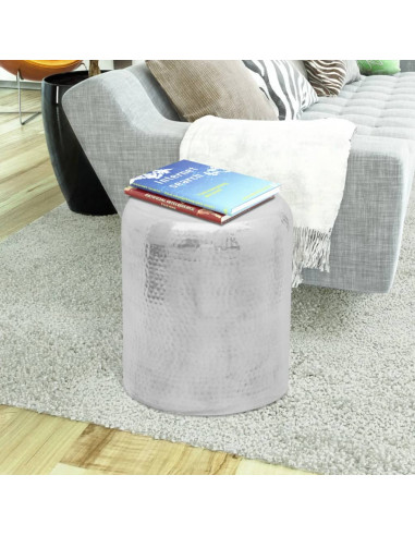 Sgabello/Tavolino Laterale in Alluminio Battuto Argento