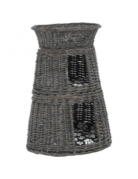 Ceste Gatti con Cuscini Grigio 3pz 47x34x60cm Salice Naturale