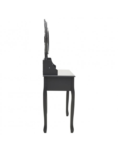 Tavolo da Trucco con Sgabello e Specchio Pieghevole in 3 Grigio