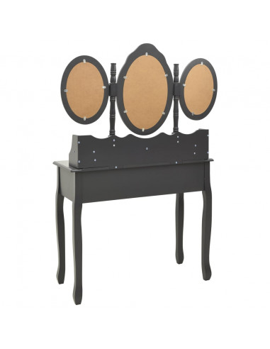 Tavolo da Trucco con Sgabello e Specchio Pieghevole in 3 Grigio