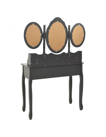 Tavolo da Trucco con Sgabello e Specchio Pieghevole in 3 Grigio
