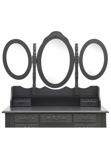 Tavolo da Trucco con Sgabello e Specchio Pieghevole in 3 Grigio