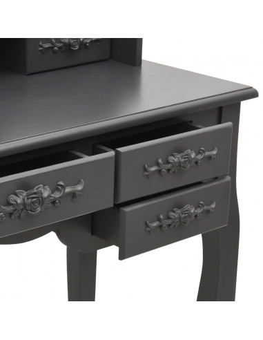 Tavolo da Trucco con Sgabello e Specchio Pieghevole in 3 Grigio