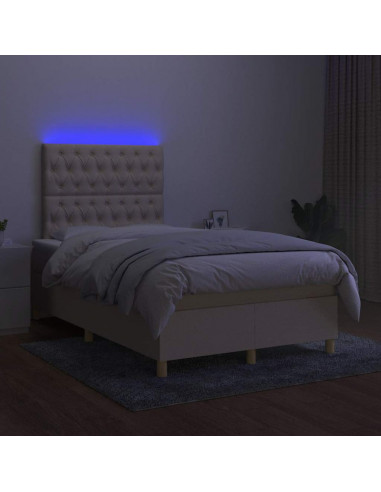 Letto a Molle con Materasso e LED Crema 120x190 cm in Tessuto