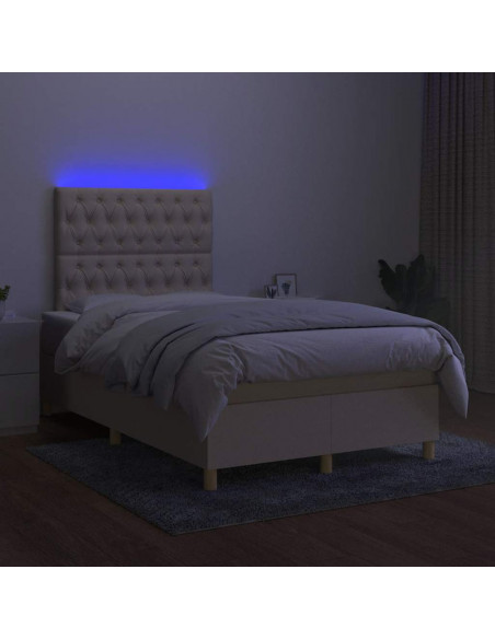 Letto a Molle con Materasso e LED Crema 120x190 cm in Tessuto