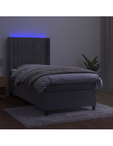 Letto a Molle Materasso e LED Grigio Chiaro 90x190 cm Velluto
