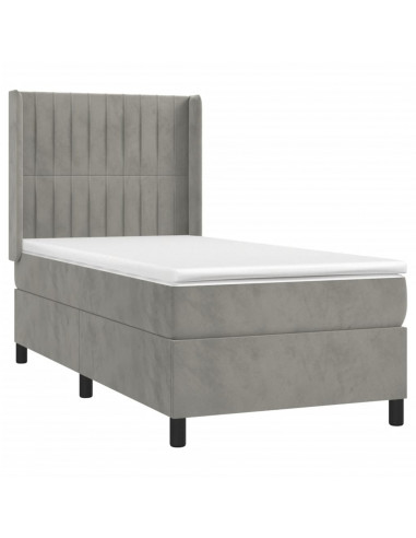 Letto a Molle Materasso e LED Grigio Chiaro 90x190 cm Velluto