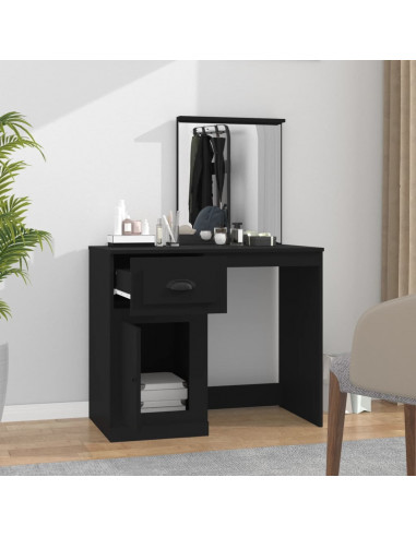 Toeletta con Specchio Nera 90x50x132,5 cm Legno Multistrato