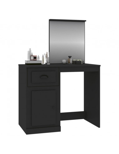 Toeletta con Specchio Nera 90x50x132,5 cm Legno Multistrato
