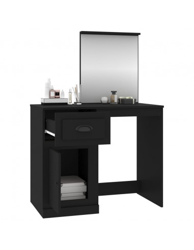 Toeletta con Specchio Nera 90x50x132,5 cm Legno Multistrato