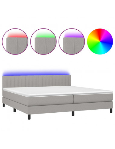 Letto a Molle Materasso e LED Grigio Chiaro 200x200 cm Tessuto