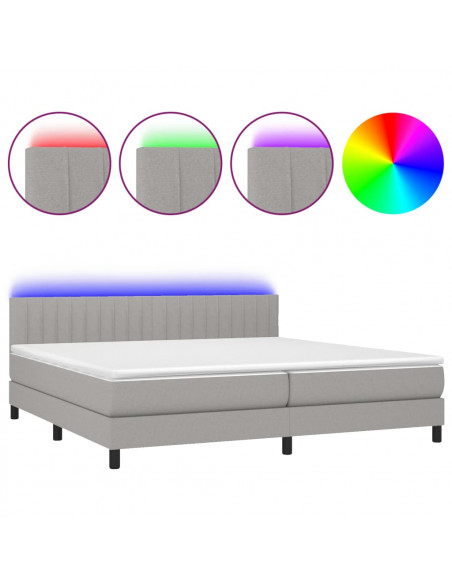 Letto a Molle Materasso e LED Grigio Chiaro 200x200 cm Tessuto