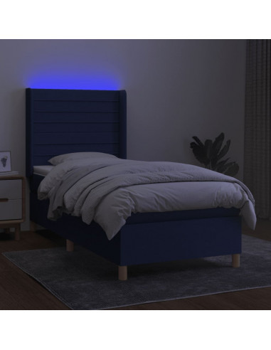 Letto a Molle con Materasso e LED Blu 100x200cm in Tessuto