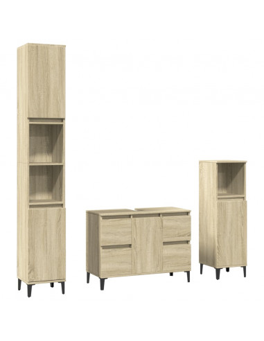 Set Mobili da Bagno 3 pz Rovere Sonoma in Legno Multistrato