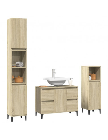 Set Mobili da Bagno 3 pz Rovere Sonoma in Legno Multistrato