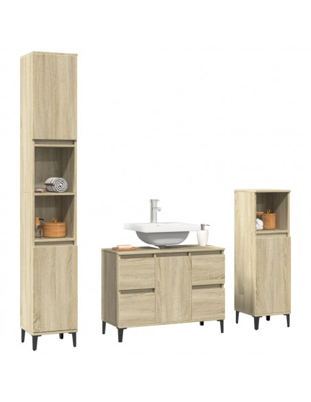 Set Mobili da Bagno 3 pz Rovere Sonoma in Legno Multistrato