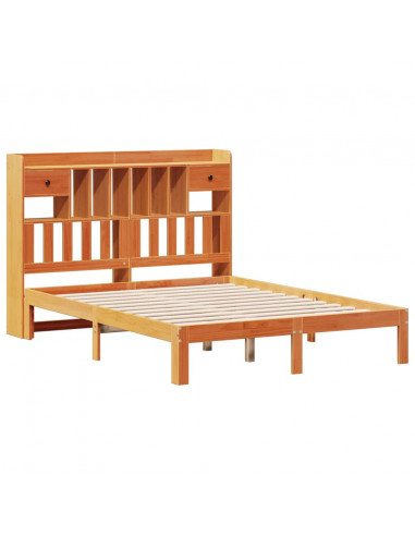Letto Libreria senza Materasso Marrone Cera 140x200 cm in Pino