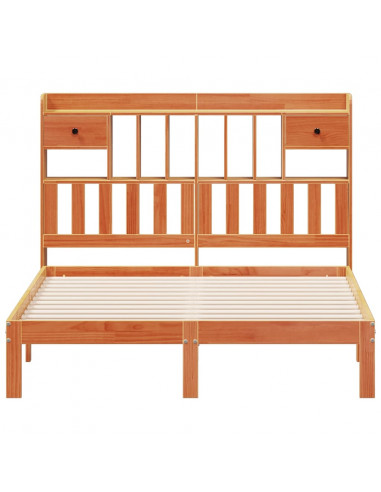 Letto Libreria senza Materasso Marrone Cera 140x200 cm in Pino