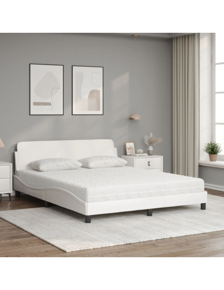 Letto con Materasso Bianco 160x200 cm in Similpelle