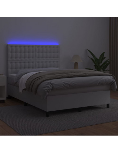 Giroletto Molle con Materasso e LED Bianco 140x190cm Similpelle