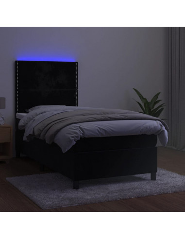 Letto a Molle con Materasso e LED Nero 80x200 cm in Velluto