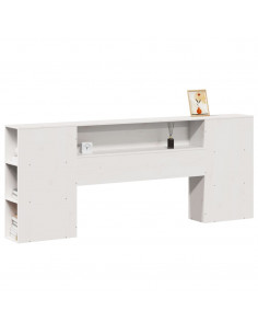 Testiera con Ripiani Bianca 200 cm in Legno Massello di Pino 2