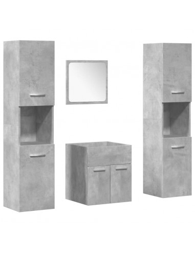 Set Mobili da Bagno 4 pz Grigio Cemento in Legno Multistrato
