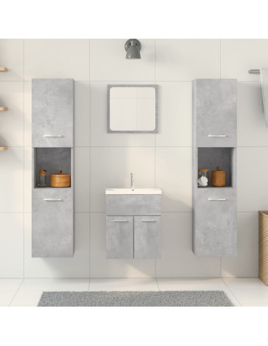 Set Mobili da Bagno 4 pz Grigio Cemento in Legno Multistrato