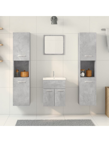 Set Mobili da Bagno 4 pz Grigio Cemento in Legno Multistrato